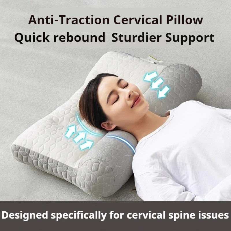 

1Pc Upgrade Latex Traction Neck Pillow Multi Functional Partition Filling High Weight Fine Fiber Orthopedic Pillows for Sleeping
