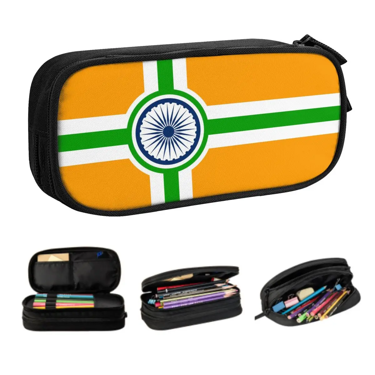 Custom Indias Patriotic School Pencil Cases Girl Boy Large Storage Flag Of Indias Pencil Box Students Stationery