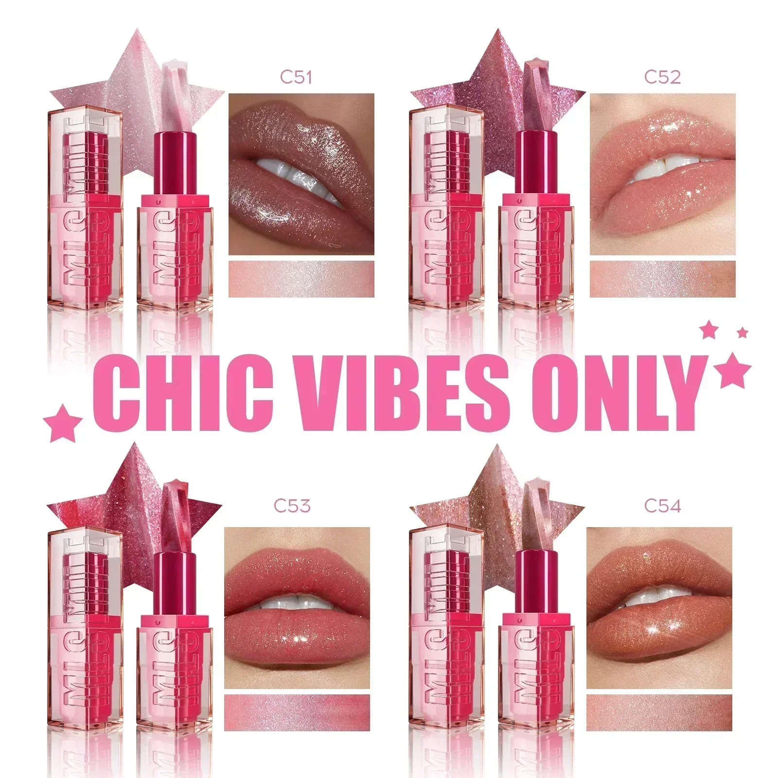 MLSMILE 4 Color Glitter Marble Lipstick Shine Gloss Moisturizing Waterproof Fashion Design Professional Lipstick 2.6g