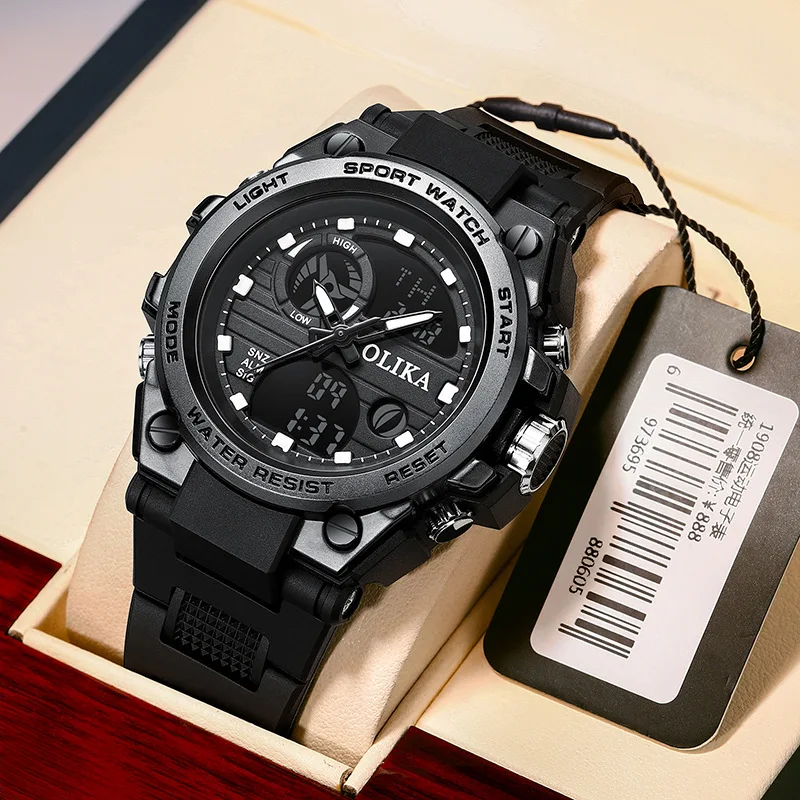Men's double display waterproof electronic watch Outdoor sports timing Multifunctional quartz electronic watch Shockproof
