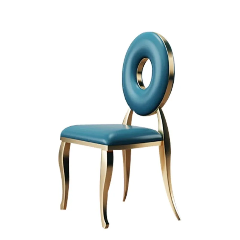 Simple Metal Dining Chair Light Luxury Modern Stainless Steel Gold Plated Home Restaurant ins Net Donut Leather Fabric Chair