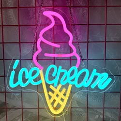 Ice Cream Neon Sign Dimmable USB Powered Suitable Ice Cream Store Cafeteria Neon Cafe Drink Bar Business Ice Cream Shop Neon