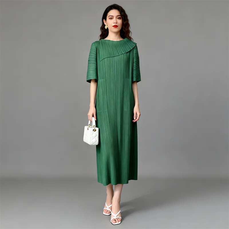 Miyake Pleated High-end Dress 2025 Summer New Original Design Temperament Intellectual Wind Pleated Skirt Medium-length Skirt