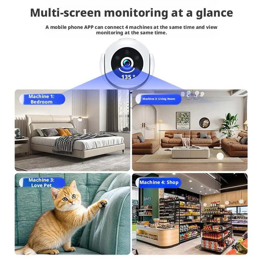 Telecamera IP WiFi 4K 8MP con scheda di memoria 64G Staffa regolabile Telecamera di sorveglianza wireless di sicurezza domestica intelligente Monitor Mini Cam