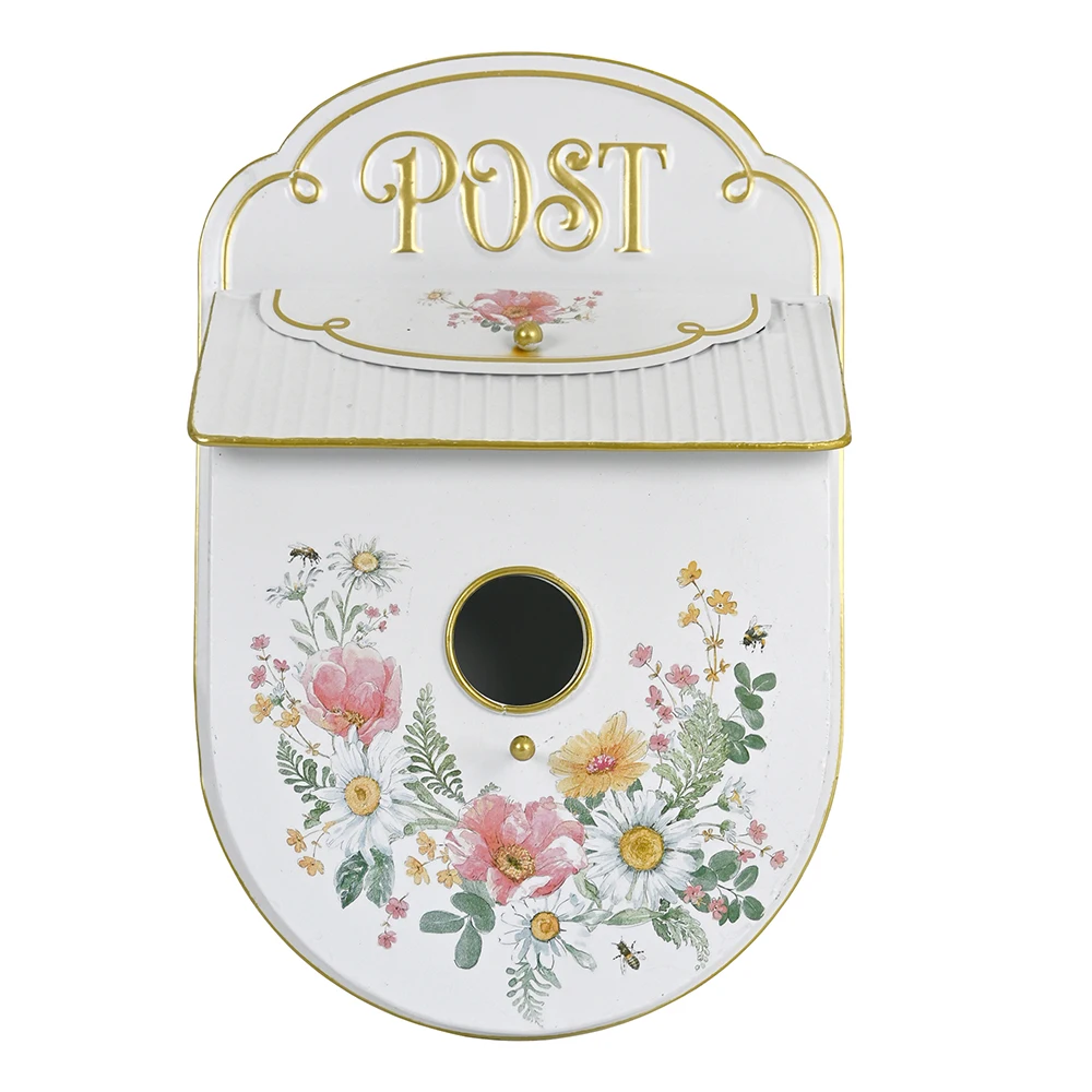 Flower Patter Metal Mailbox Outside Antique Style Nostalgic Charm Home Decor Garden Farmhouse Post Outdoor Vintage Mailbox Lette