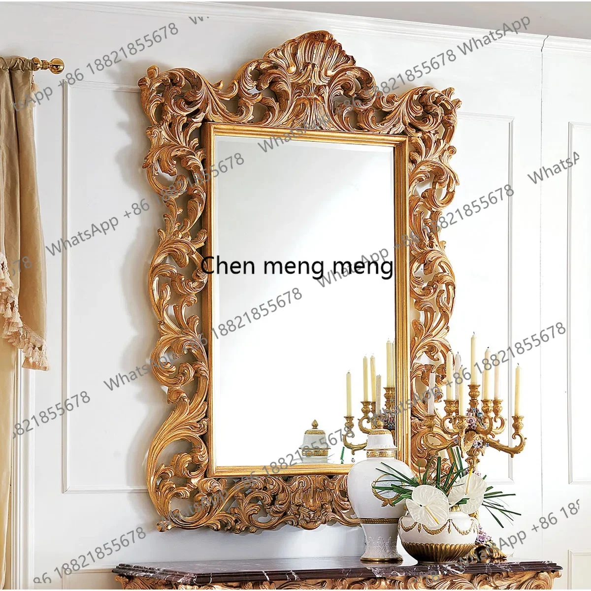 

American luxury bathroom mirror wall hanging vanity mirror household French living room wall decorative mirror