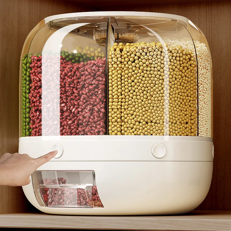 360 Degree Rotating Rice Dispenser Sealed Dry Cereal Grain Bucket Dispenser Moisture-proof Kitchen Food Container Storage Box