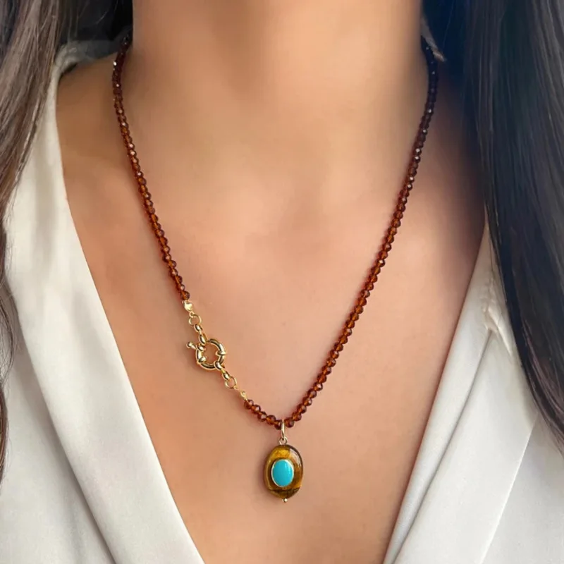 2026 Neue Handgefertigte Geflochtene Farbige Perlenkette Halskette aus Edelstahl mit Transparentem Naturstein-Anhänger Sommer-Schmuck