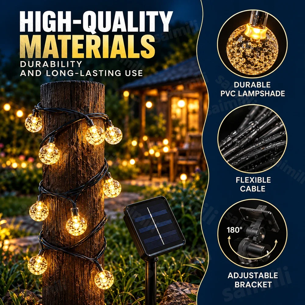 Solar Bubble Ball String Light High Transparent Crystal Bubble Shell Solar LED Garland Lights For Outdoor Holiday Decor Lighting