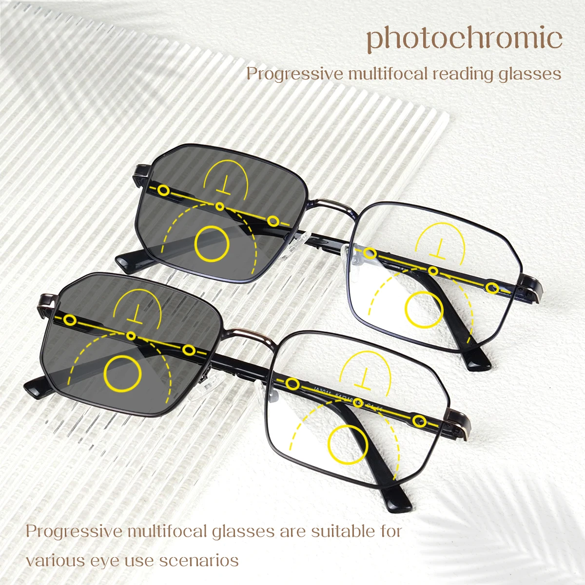 Photochrome, progressive Multifokal-Lesebrille, stilvoller großer Aviator-Rahmen, klare Sicht, angenehm zu tragen, geeignet für Männer und Frauen. – Detail 6