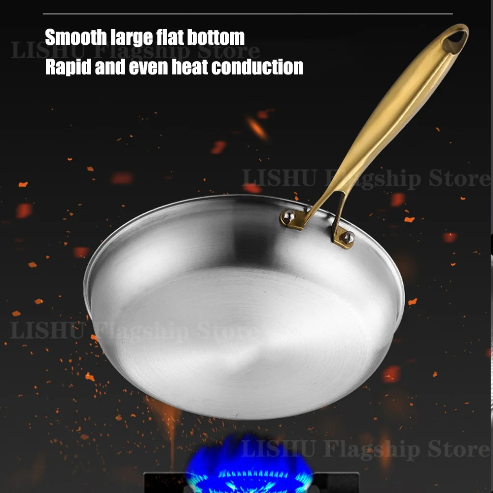 22/24/26/28/30cm Titanium Stainless Steel Frying Pan Non-stick Wok Home Egg Steak Skillet Induction Gas Stove Kitchen Cookware