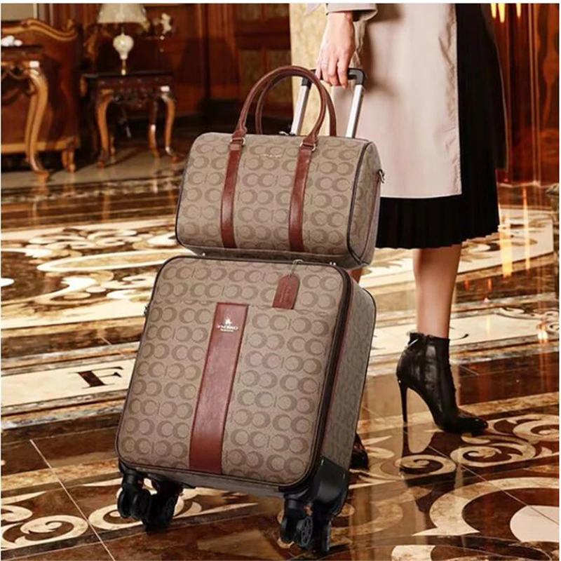 Pvc leather trolley luggage sets with handbag fashion rolling suitcase popular trolley luggage travel bag carry-ons