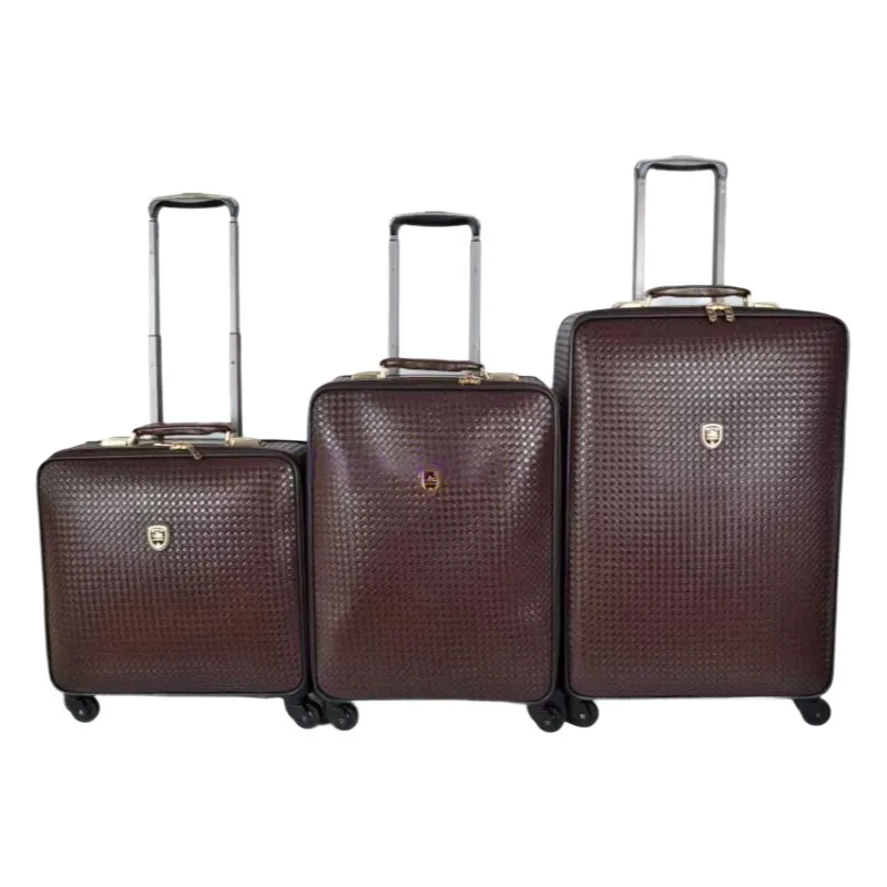 

Leather Carry-On Luggage 360° Spinner Wheels Woven Business Suitcase TSA Lock Airline Approved Durable Cabin Bag