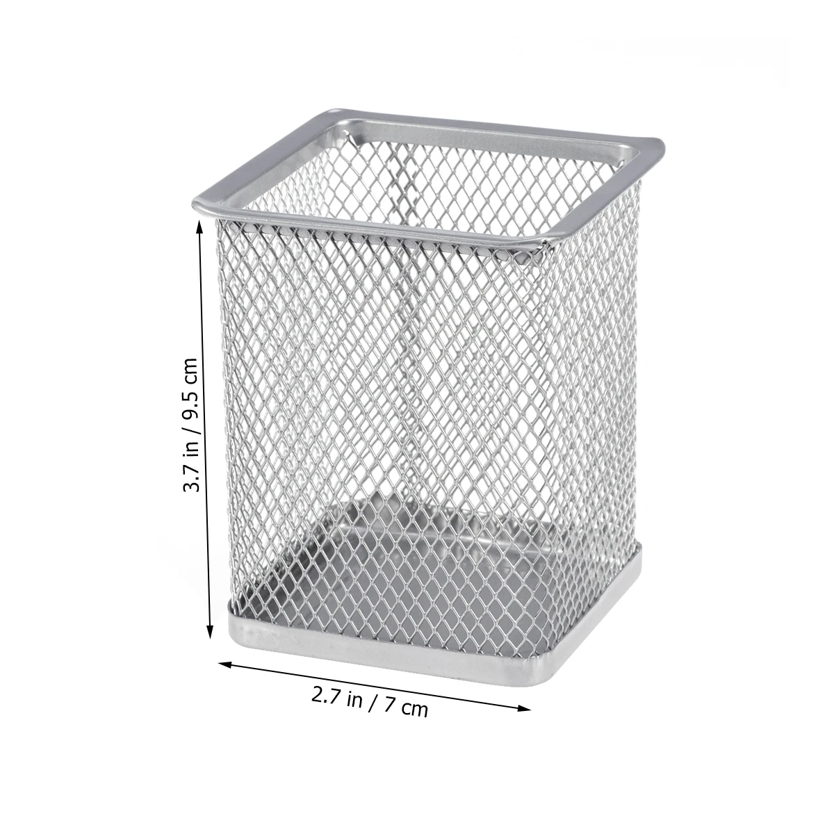 

2 Pcs Pencil Case Metal Hollow Holder Wire Mesh Round Silver Makeup Brush Organizer Desk Square Office