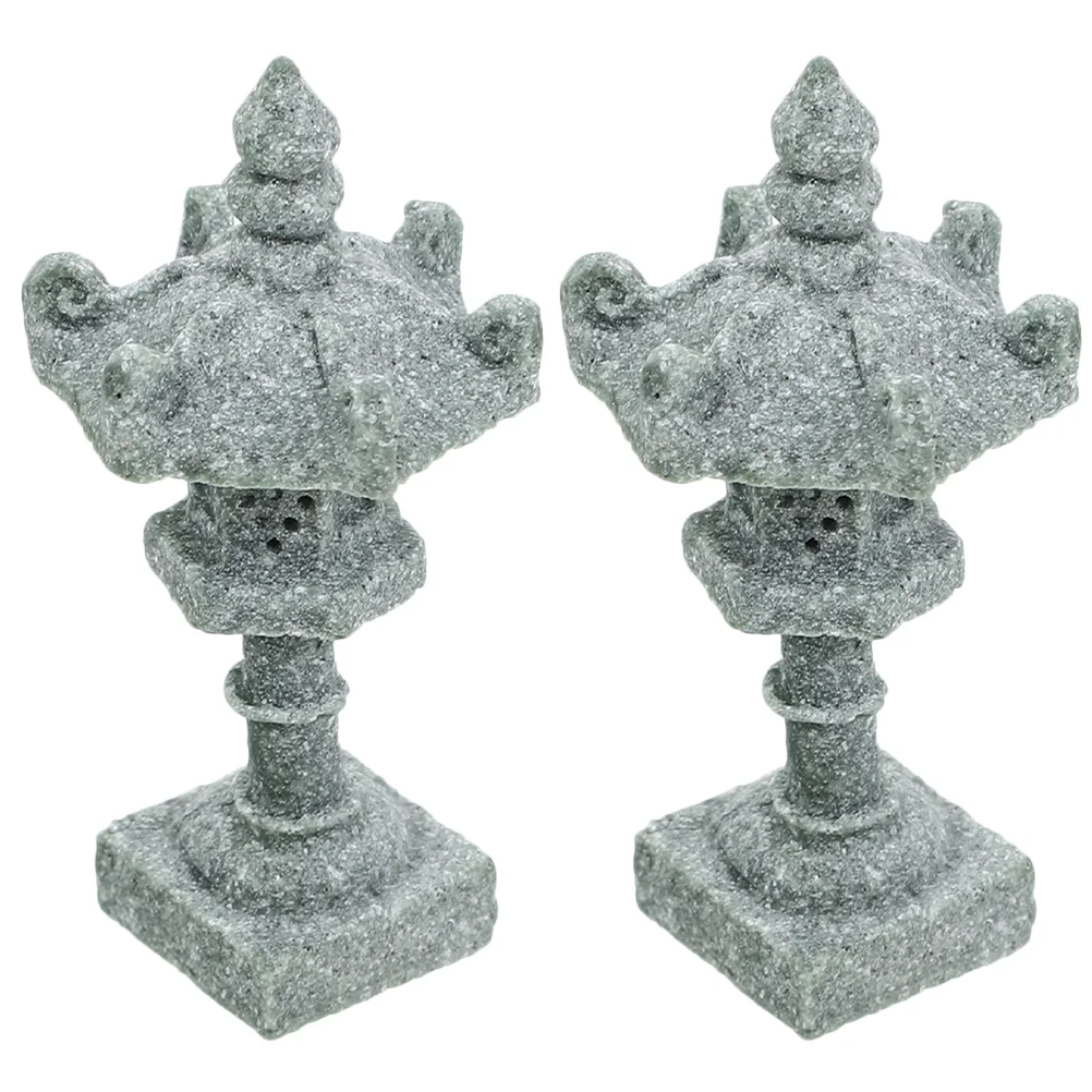 2 Pcs Japanese Tower Light Decoration Pagoda Zen Garden Statue Japanese-style Stone Mini Model Accessories