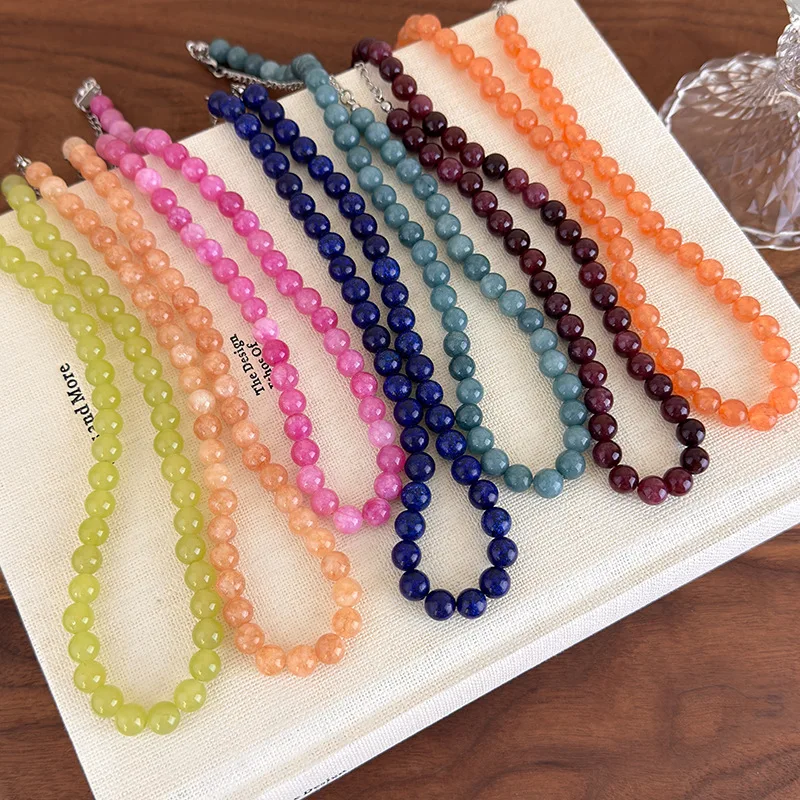 Trendy Simple Colorful Natural Stone Bead Choker Necklace 2026 Fashionable Aesthetic Accessory Accessories For Women