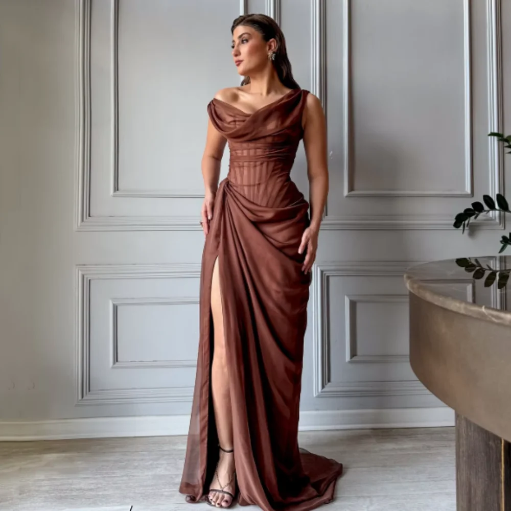 

Customized Simple Prom Dresses Tank Sheath Party Gowns High Split Floor Length Evening Dress فساتين سهرة