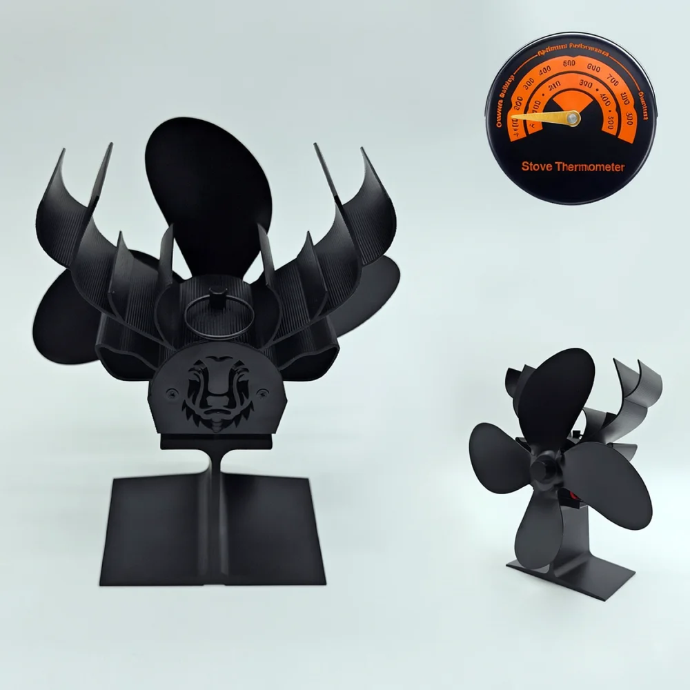 Wood Stove Heat Powered Fan With Magnetic Creative Metal Reindeer Decor Quiet Air Circulation For Living Room