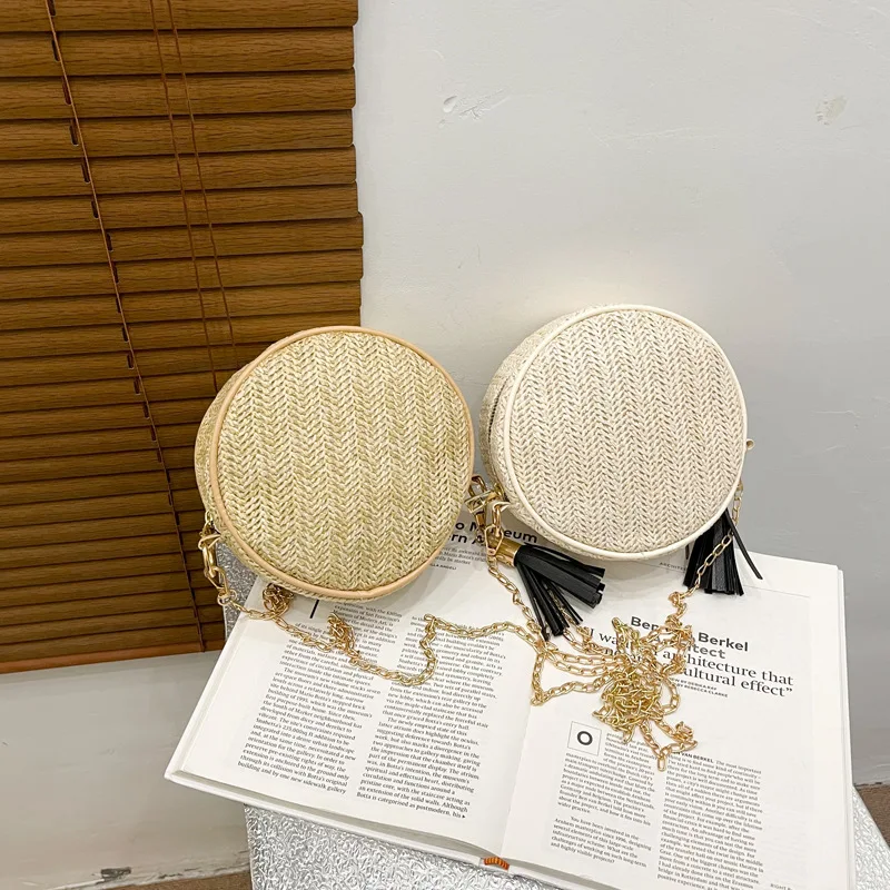 حقيبة يد نسائية، حقيبة منسوجة على الطراز الرعوي، حقيبة كتف مفردة منسوجة من القش كاجوال عتيقة، حقيبة كروس للعطلات على الشاطئ في الصيف