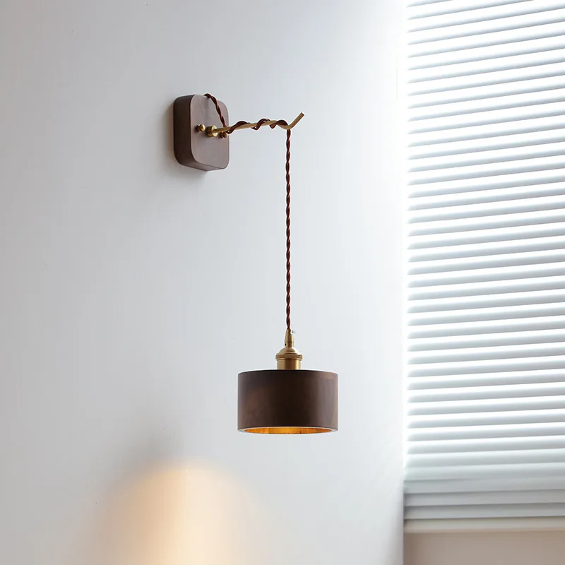 Wabi-sabi style walnut all-copper vintage Japanese living room B&B with switch plug-in dining room bedside wall lamp
