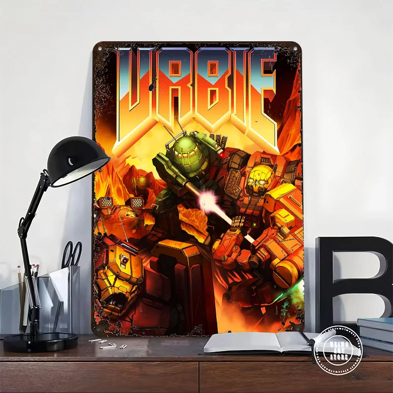 Mech Battle on Fiery Planet Printing Poster Customized Retro Wall Art Vintage Metal Signs for Room Ornaments Setup Decorations