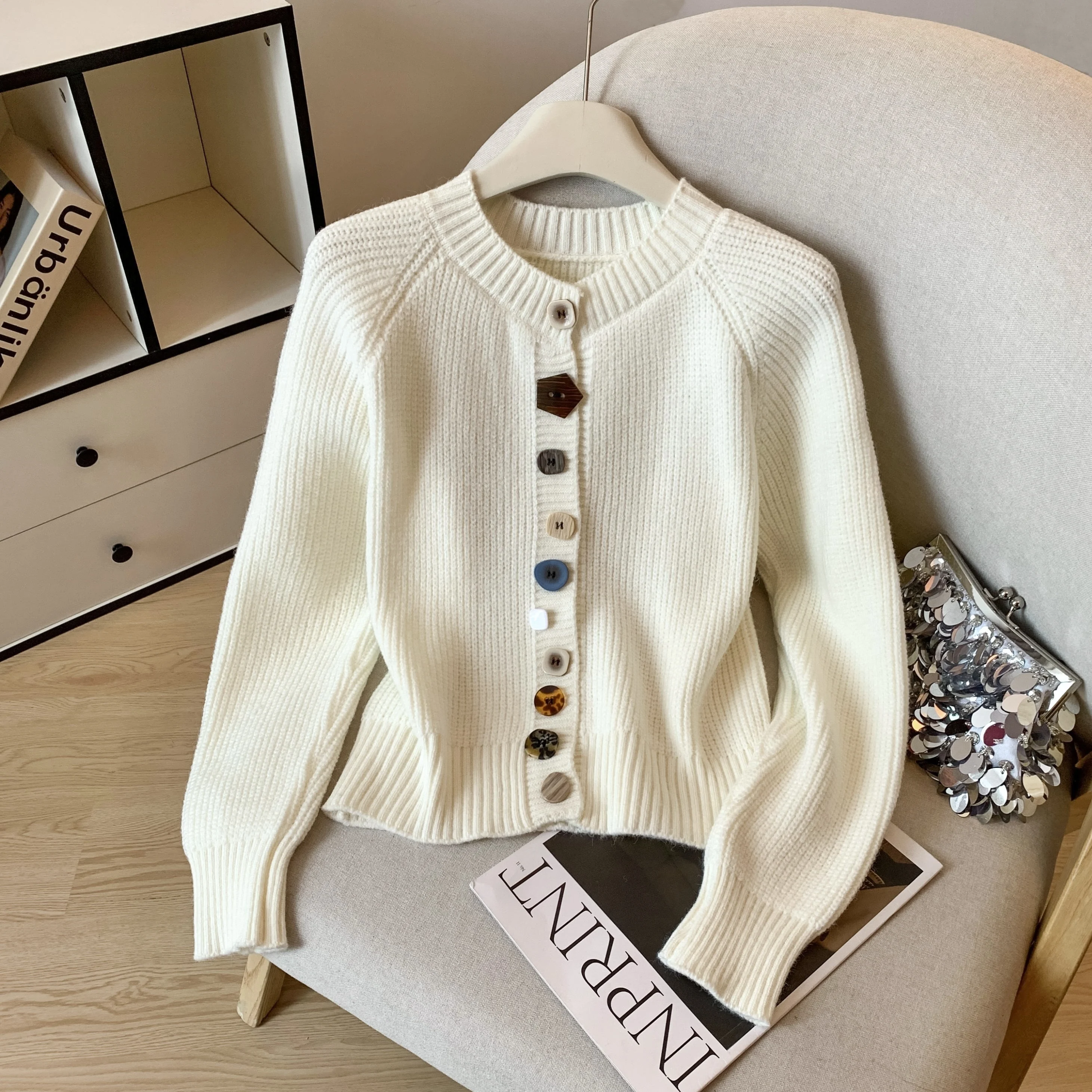 

Sweet Design Sensation Small ence свитер на пуговицах, женский осенне-зимний вязаный длинный све, круглый Ne