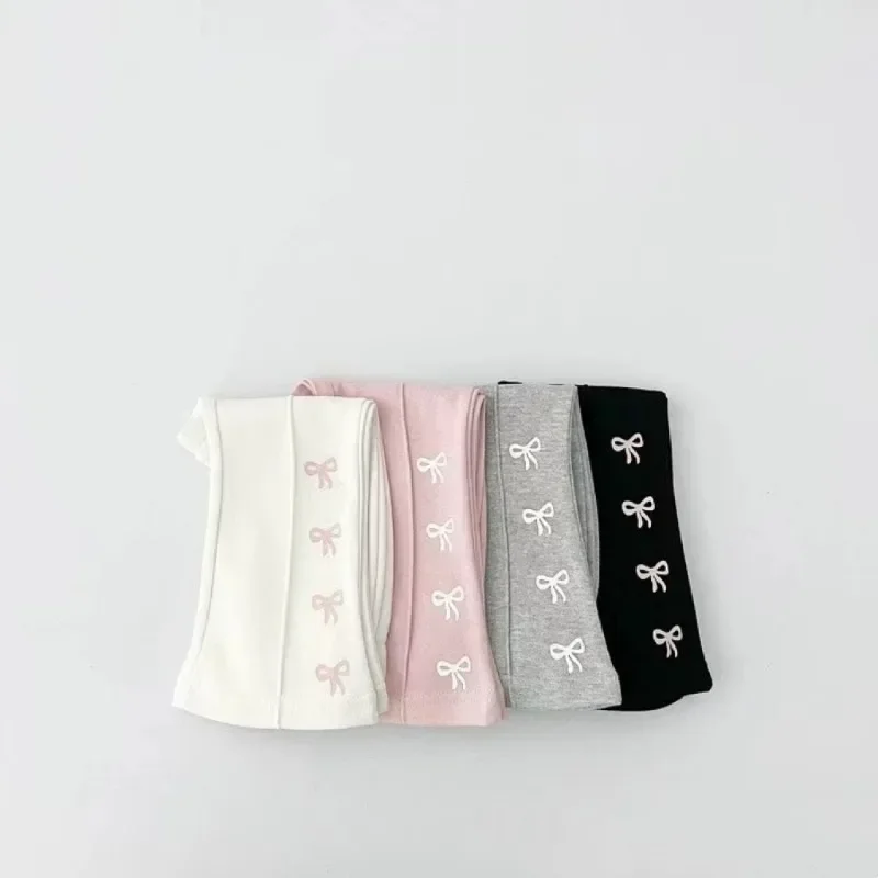 Korea Kids Spring and Autumn Baby Girl Leggings Cute Bow Cotton Bell-bottoms Toddler Girl Sports Leggings Kawaii Pants 1-6y