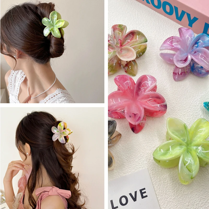 

Gradient Flower Hair Claw Summer Beach Women Girls Hair Grab Clip French Style Elegant Shark Clip Styling Accessories Headwear