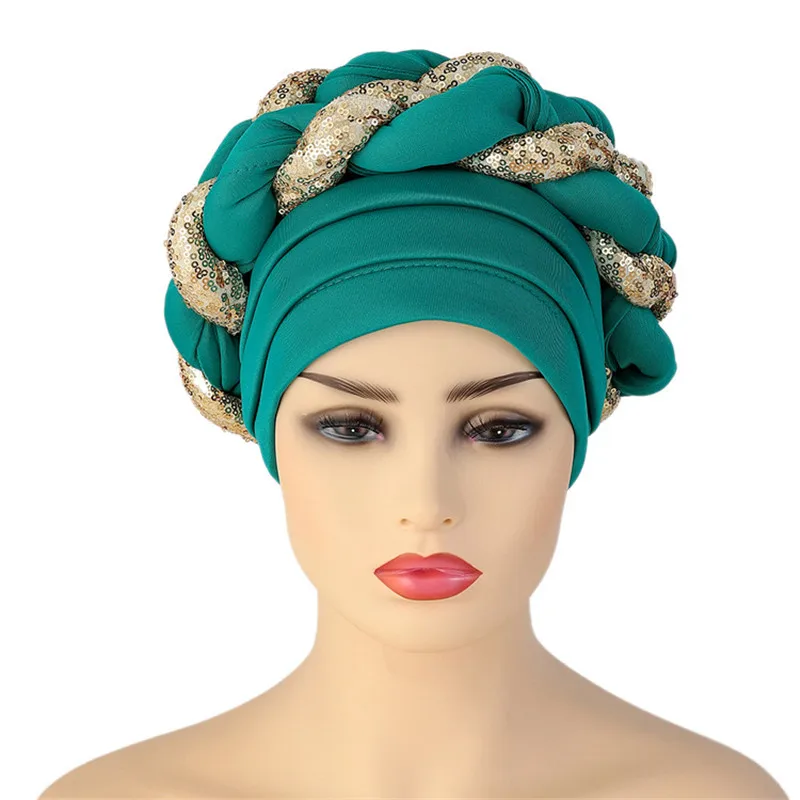 Already Made Nigerian Wedding Geles African Auto Gele Headtie Women\'s Braids Turban Cap Muslim Headscarf Bonnets Female Beanies