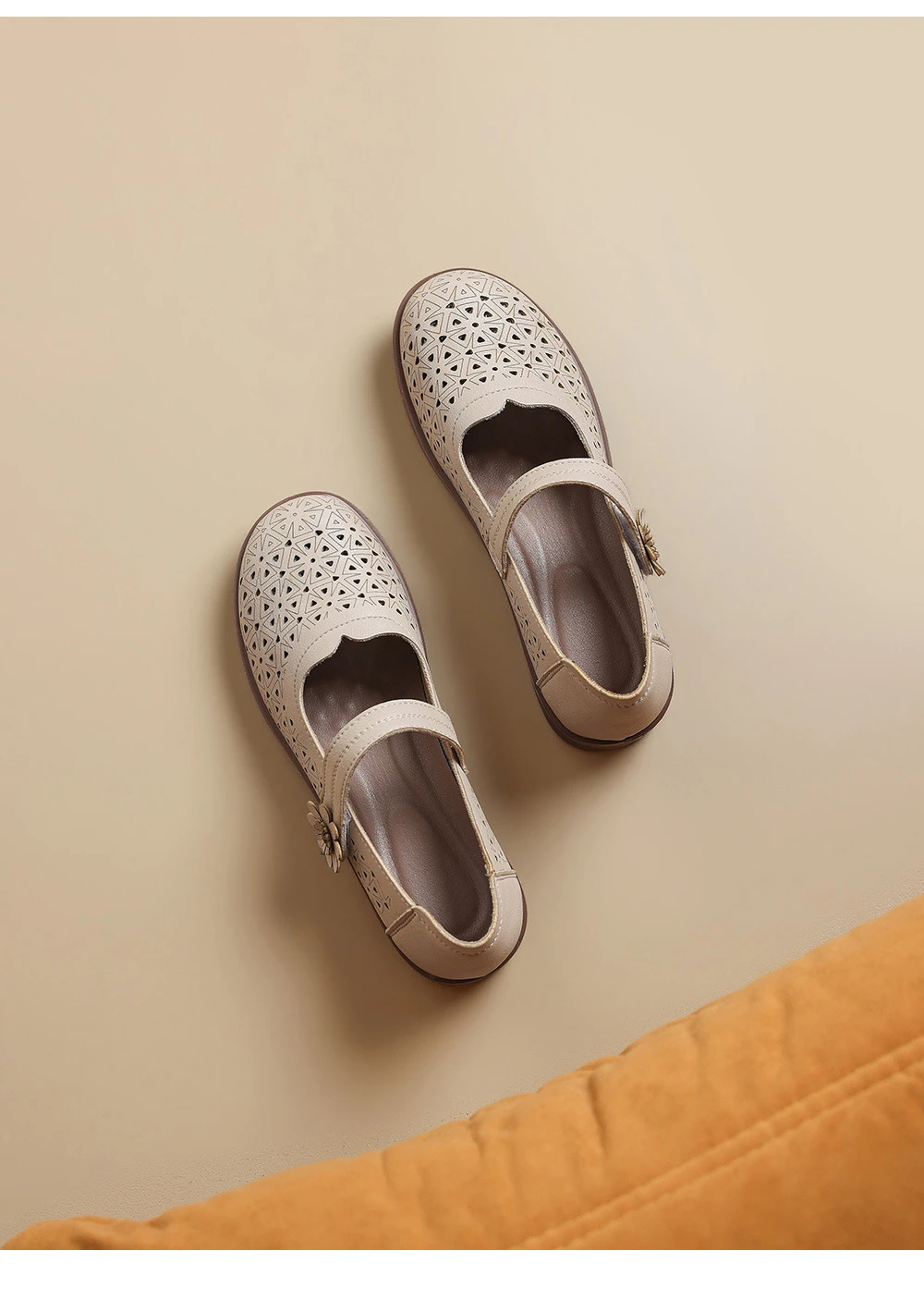 Mary Jane Schuhe in Übergröße 42 für Damen, atmungsaktive Mokassins mit Ausschnitten, florale Einriemen-Slipper mit niedrigem Absatz für lässiges Gehen – Detail 15