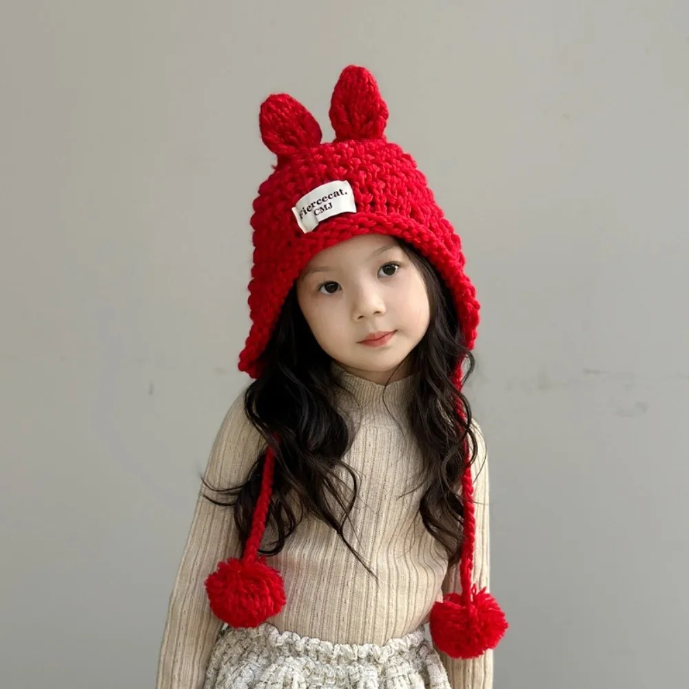 

Fashion Solid Color Baby Crochet Hat Soft Warm Rabbit Ear Hand Knitted Cap Outdoor Autumn Winter Ear Protection Cap Toddler