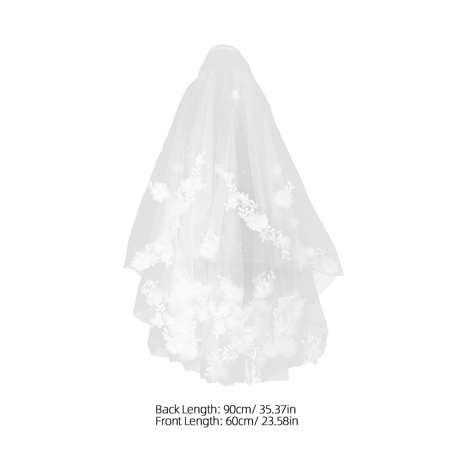 Velo da sposa Doppio strato Fiore di pizzo Perla Trim Tulle Lunghezza cappella Copricapo da sposa Pettine Accessorio per addio al nubilato