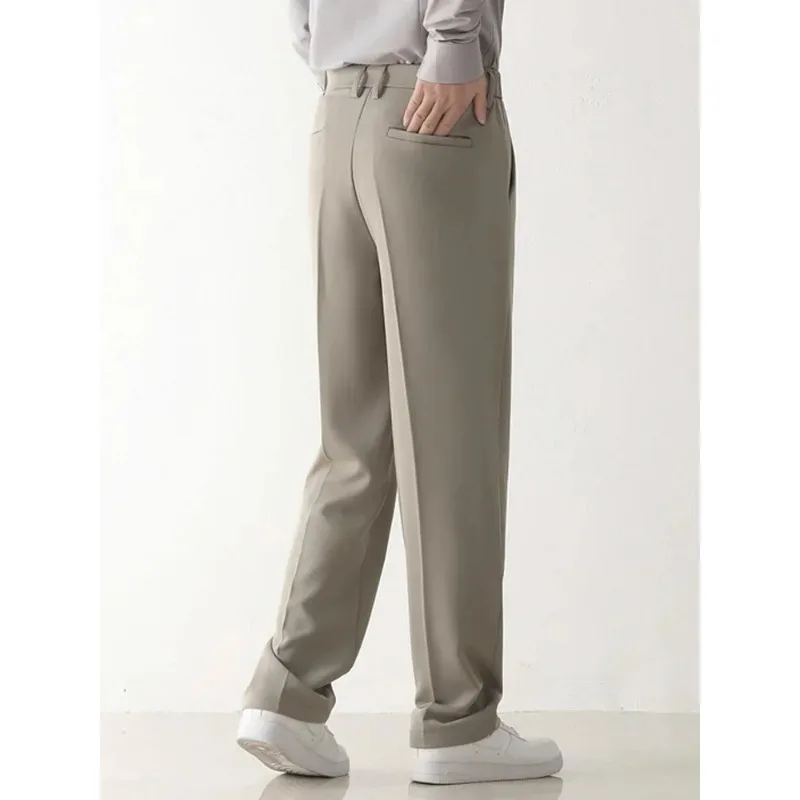 Spring and Autumn Leisure Pants Men's Korean Fashion Stretching Polyester Loose Dropped Pants Straight Leg Suit Pants