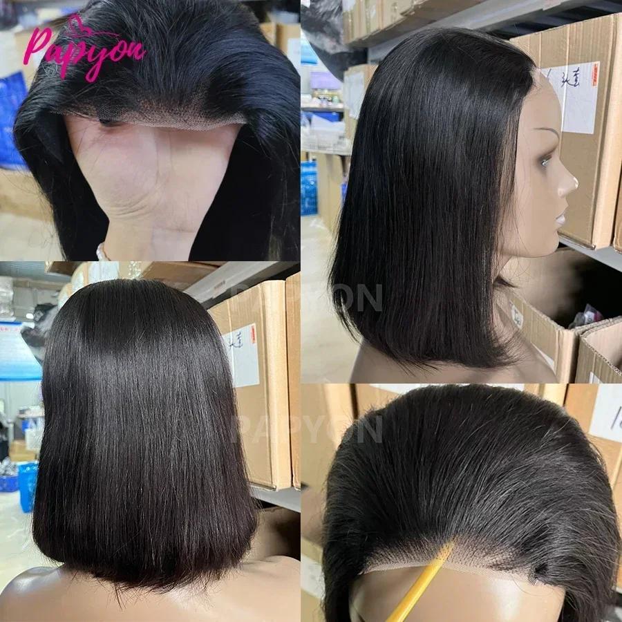 Short Straight Bob Wig, Glue-Free, Ready-to-Wear Real Hair Wig, Pre-Cut 4x4 Elastic Drawstring Upgraded Version