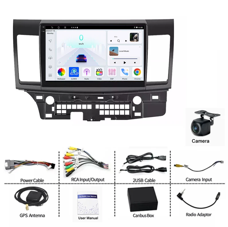 GPS 10'' For Mitsubishi Lancer 2007-2017 Car Radio Wireless Apple Carplay Android 15 Google Map Steering Wheel Control WIFI 64GB