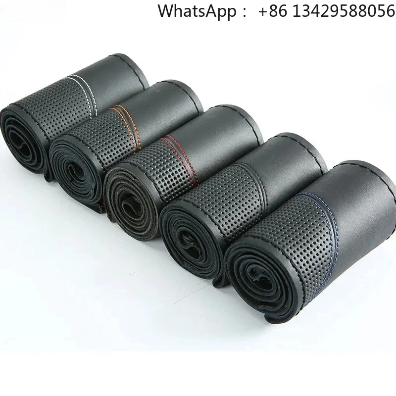 38cm Genuine Leather Car Steering Wheel Cover Four Seasons Non-Slip Steering Case Wheel Braid Cover Interior Accessories