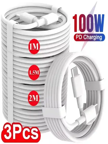 3Pcs Type C To Type C Cable 100W Super Fast Charging Phone Charger Data Wire For Samsung Xiaomi Huawei USB C Quick Charger Cable