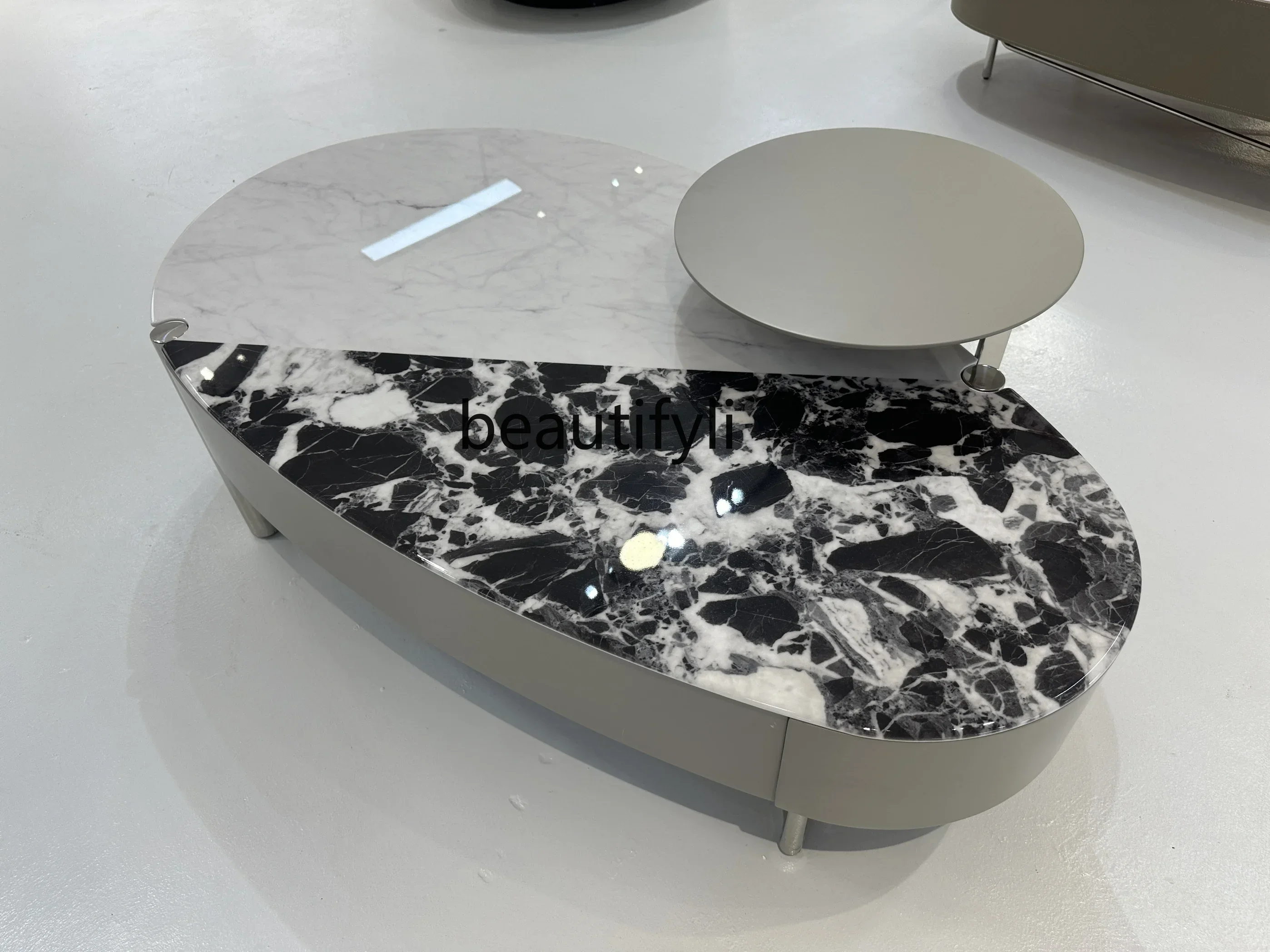 E153  Italian Minimalist Light Luxury Super Crystal Stone Combined Tea Table Modern Simple and Fashionable Creative Oval Tea Tab