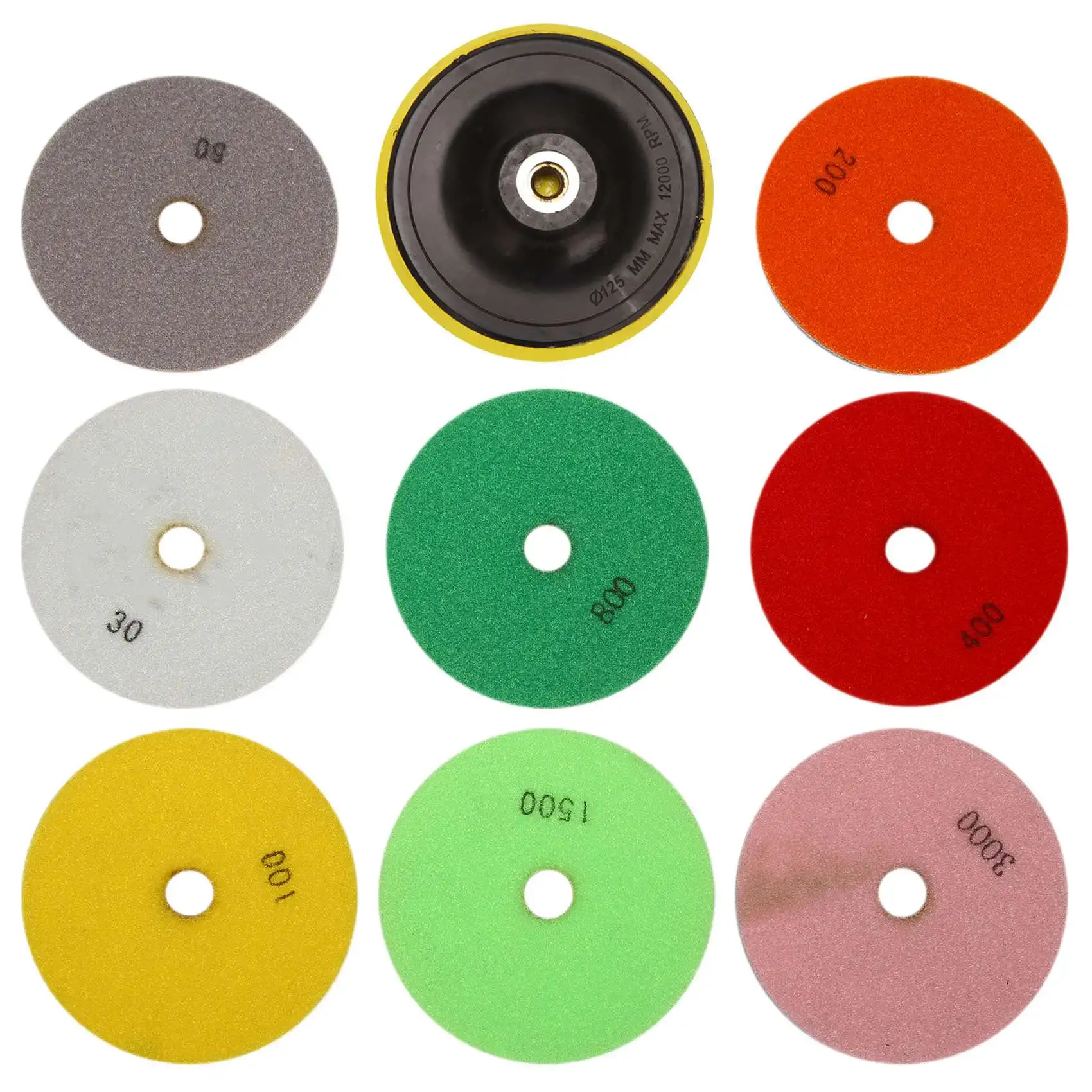

A01F-9Pcs/Set 5 Inch Diamond Polishing Pad Set Granite Marble Concrete Stone Tile Wet Dry For Granite Concrete Marble Stone Tile
