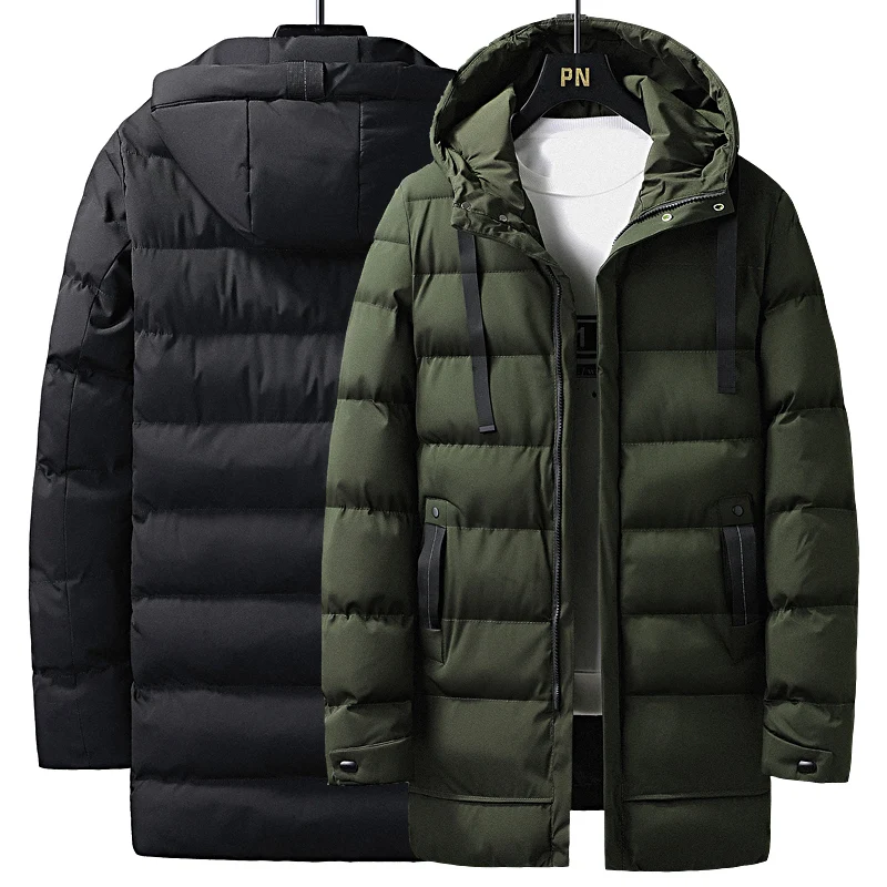 Puffer Jacket Men Thick Warm Winter Jackets Hooded Long Coats Fashion Casual Cotton Padded Parkas Man Outwear Clothing Top