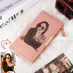 Pochette en cuir PU pour femmes, porte-cartes de crédit, pochette à monnaie, fermeture éclair, double pli