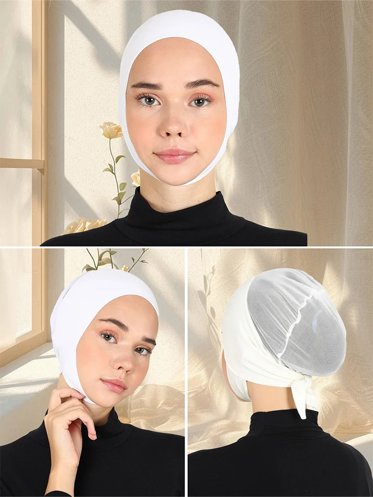 1PCS Modal Inner Hijab Women Solid Instant Turban, Mesh Breathable, Ear Protection Design