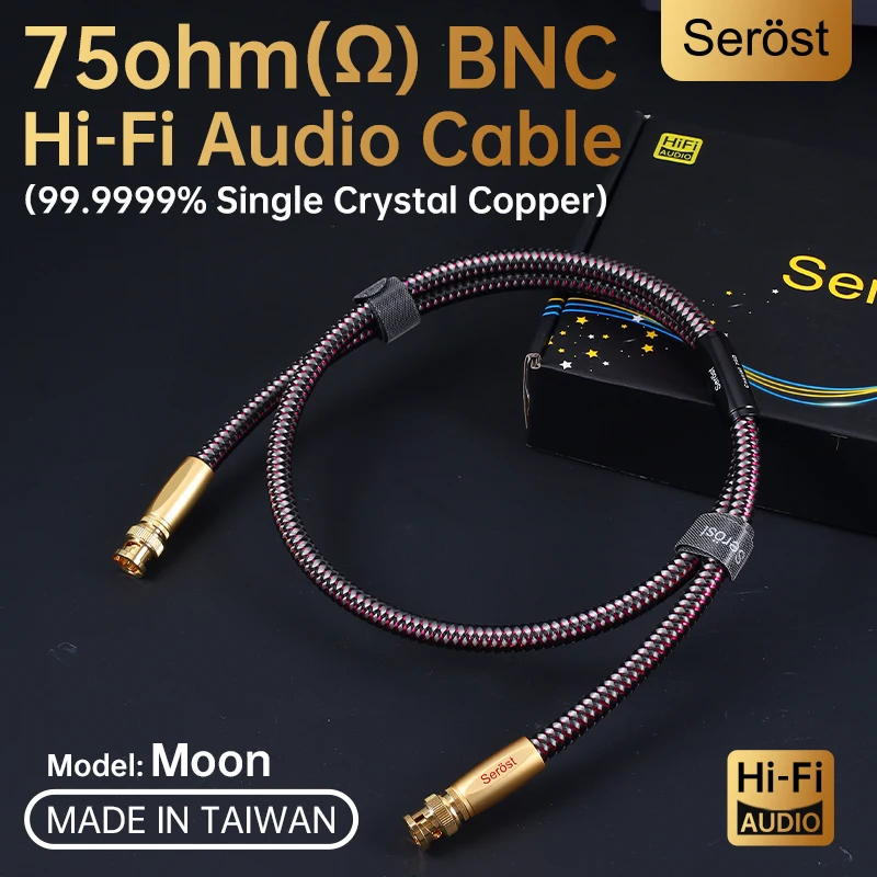 Serost Moon HiFi OCC Single Crystal Copper Digital Coaxial BNC Audio Cable 75Ω Ohm for Amplifier SDI BNC Word Clock Jack