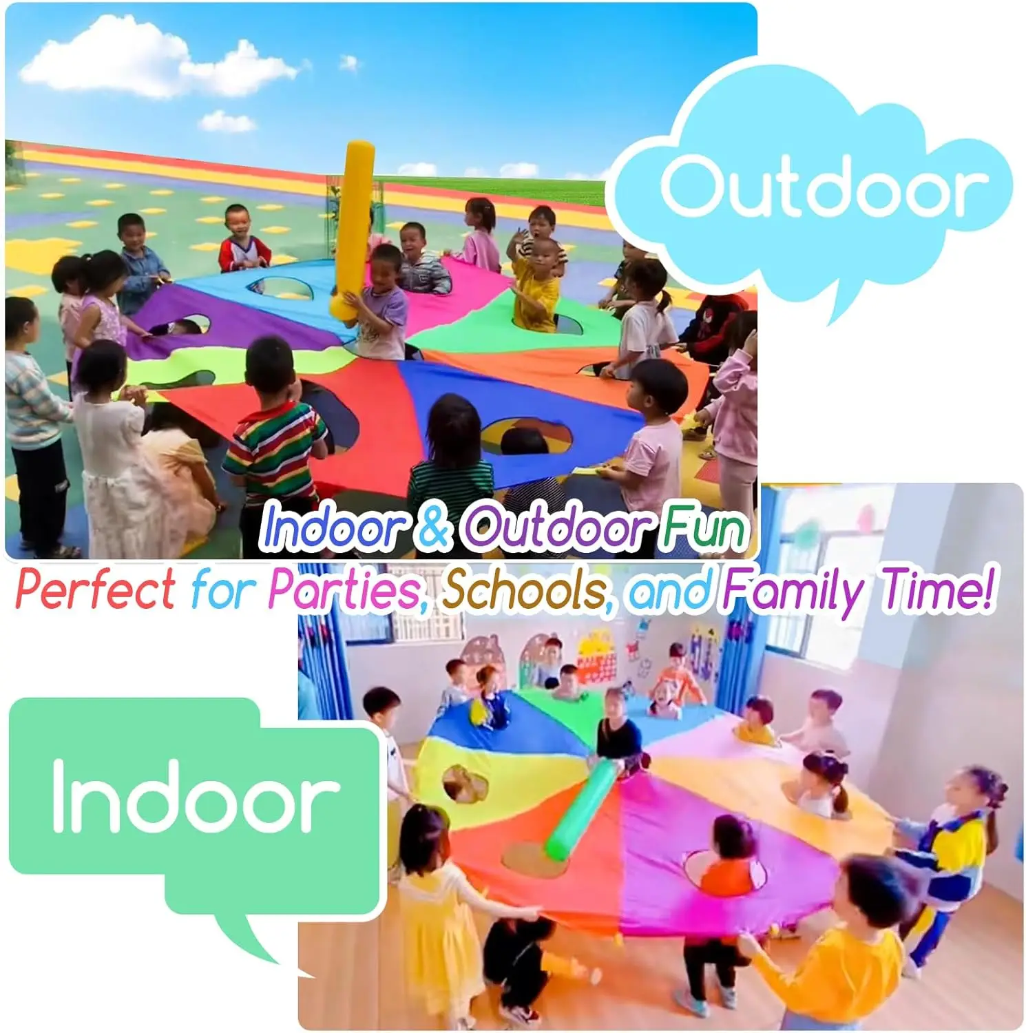 Kids Whack A Mole Game Rainbow Umbrella  Kindergarten Outdoor Fun And Sports Paracaidas Toy Buiten Speelgoed Voor Kinderen