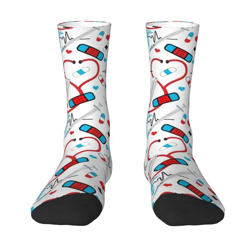 Cute Nurse Doctor EKG Pattern Dress Socks Men Women Warm Fashion Novelty Nursing Crew Socks