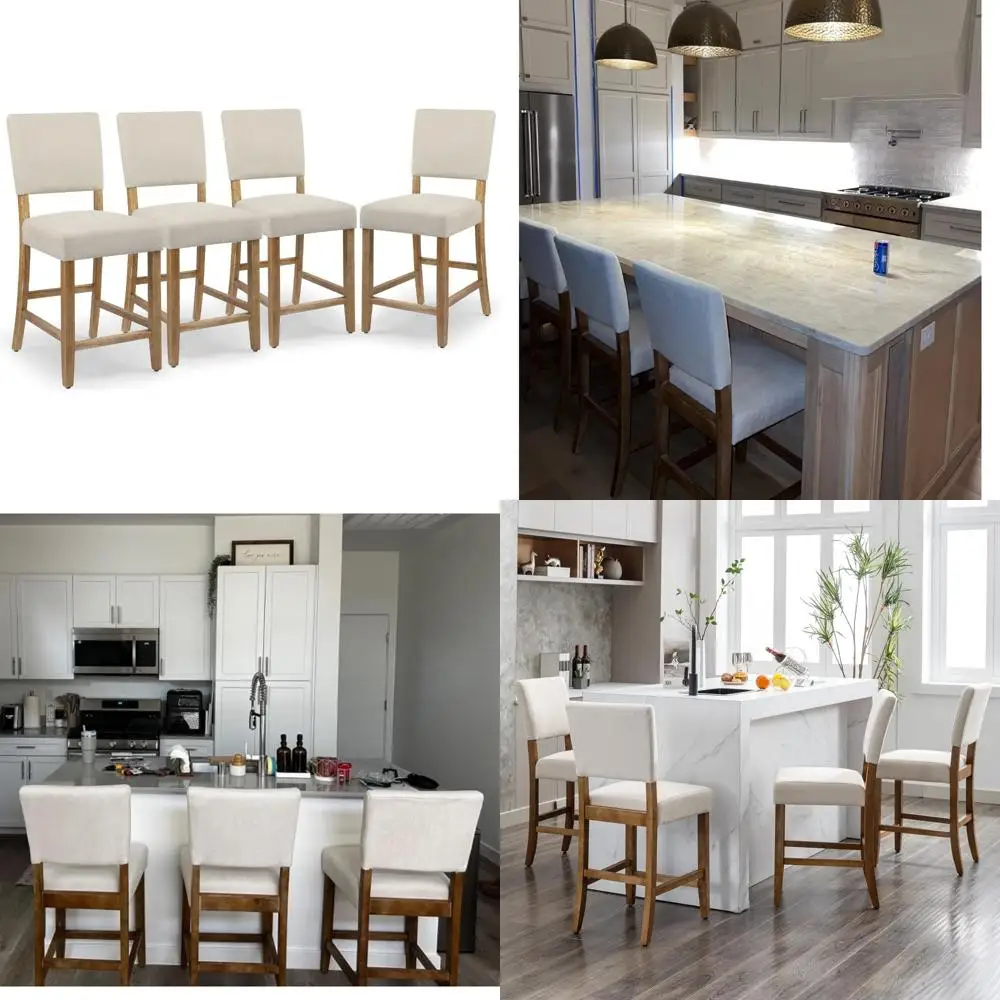 

Set of 4 24 Inches High Backless Bar Stools, Upholstered Seats with Wooden Legs, Kitchen Island Chairs, Towel Included