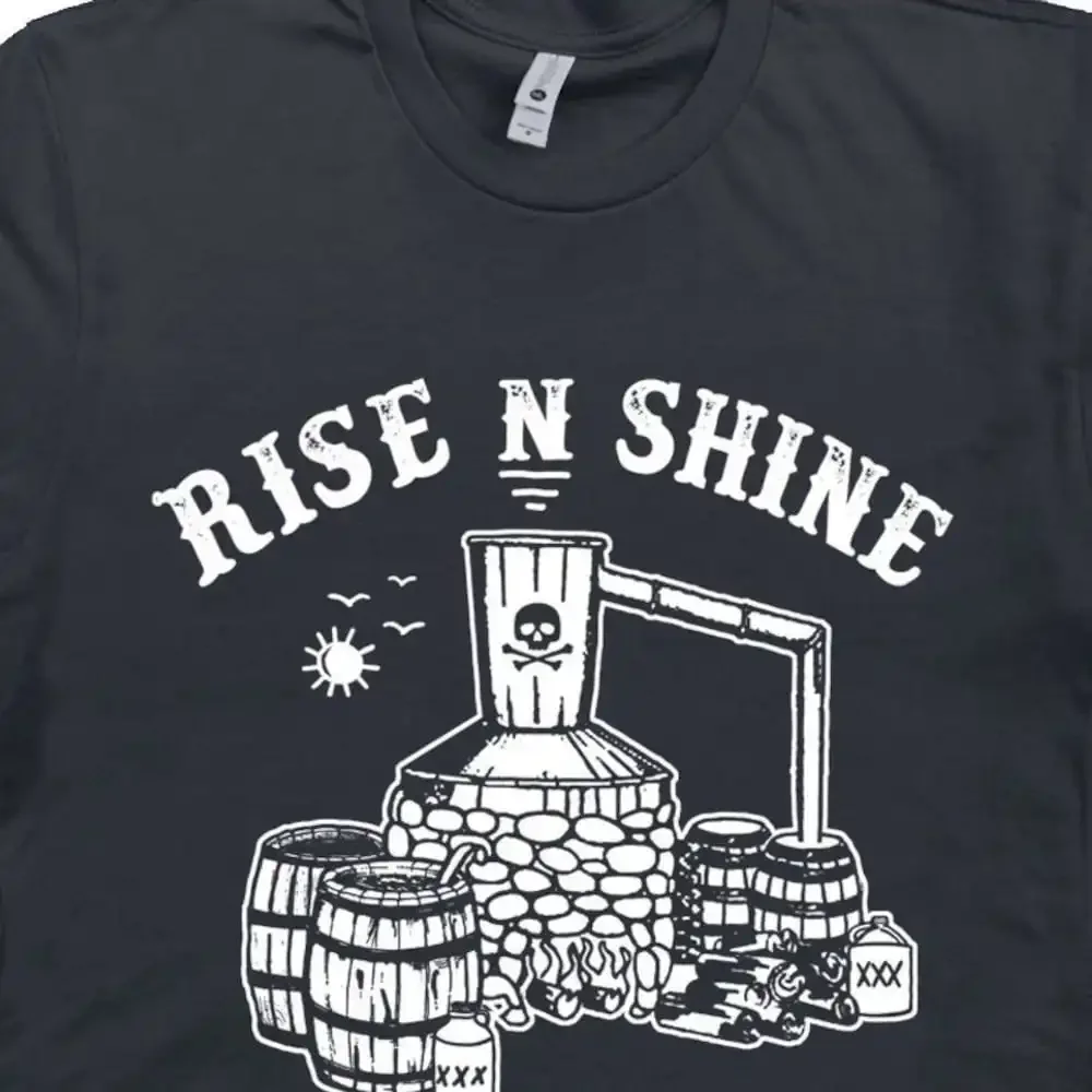 Moonshine T Shirt Moonshiner Still Rise And Shine Popcorn Sutton Whisky Jug Cool Bluegrass Vintage Drinking Alcohol