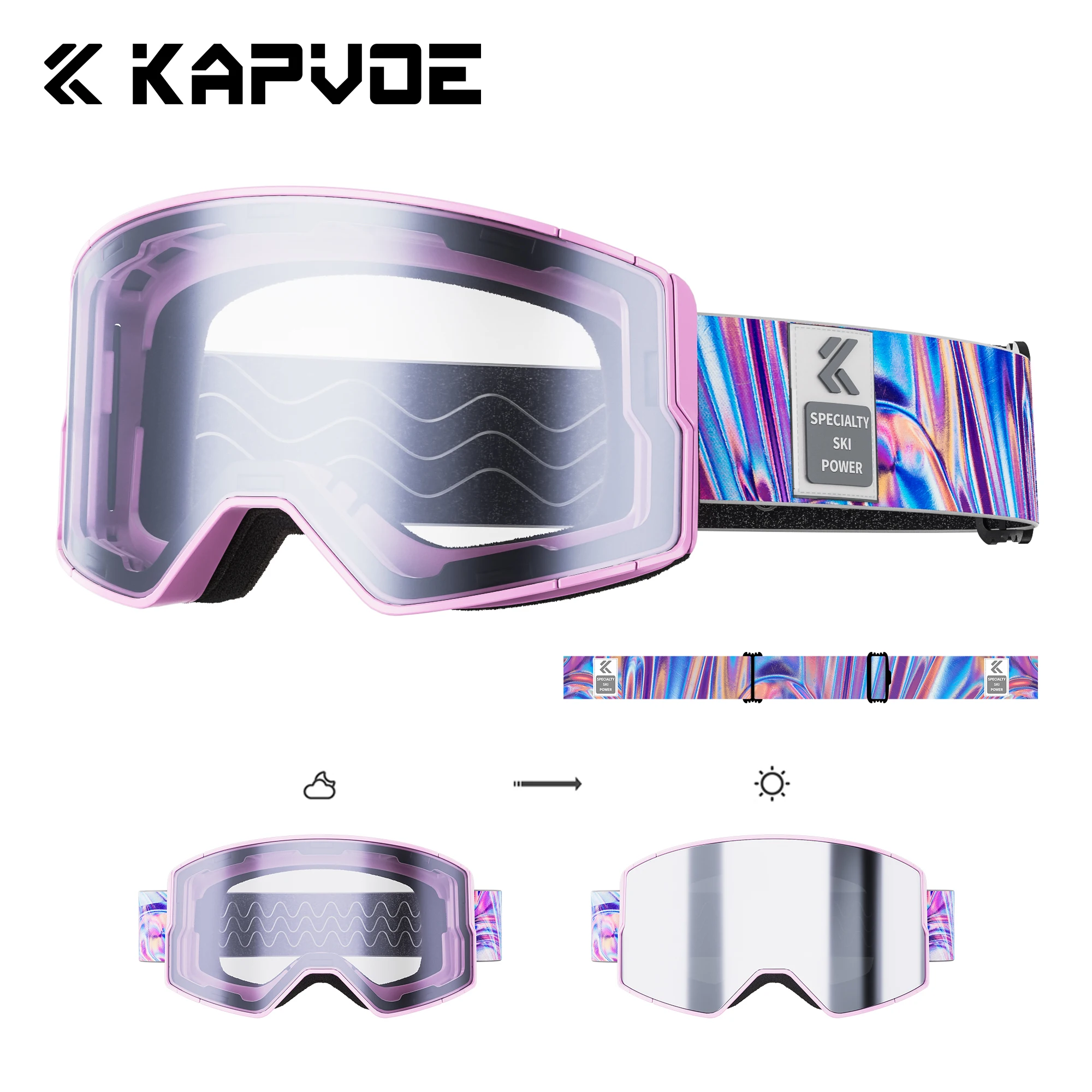 KAPVOE Photochromic Skiing goggles Winter Outdoor Sports Anti-fog skiing glasses Snowboard Skating Snowmobile cool Snow Goggles