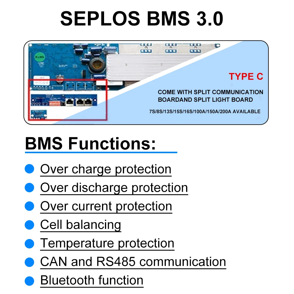 Imagem -04 - Seplos Smart Bms Equalizador de Equilíbrio Ativo para Células Prismáticas de Energia Solar Kits Faça Você Mesmo Caixa de Bateria Lifepo4 51.2v 2a 48v 280ah