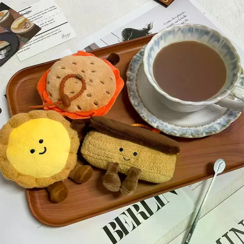 Niedlicher Nachmittagstee, Gourmet-Serie, Plüsch-Anhänger, Schlüsselanhänger, simuliertes Ei, Torte, Brot, gefüllte Puppe, Rucksack, dekorativer Anhänger, Geschenke